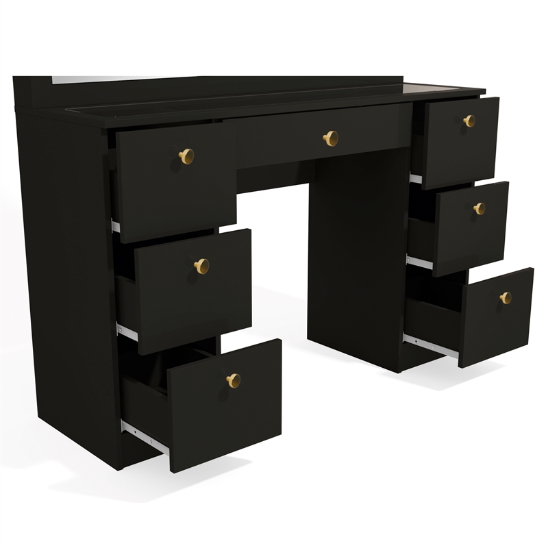 Boahaus Yara Lighted Modern Vanity Table Black Finish for Bedroom