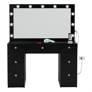 Boahaus Yara Lighted Vanity with Glass Top (Black)