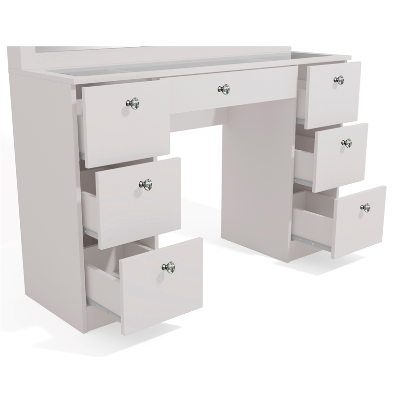 Boahaus Yara Modern Vanity Table - Built-in Lights - White Finish - for Bedroom