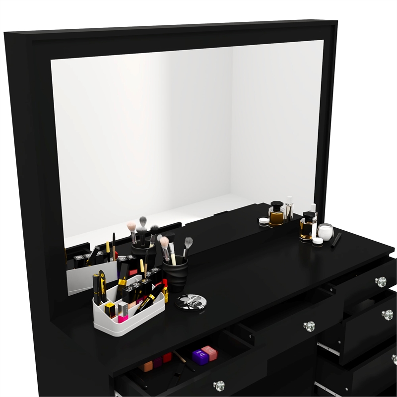 Boahaus Joan Black Dressing Table (Crystal Knobs)
