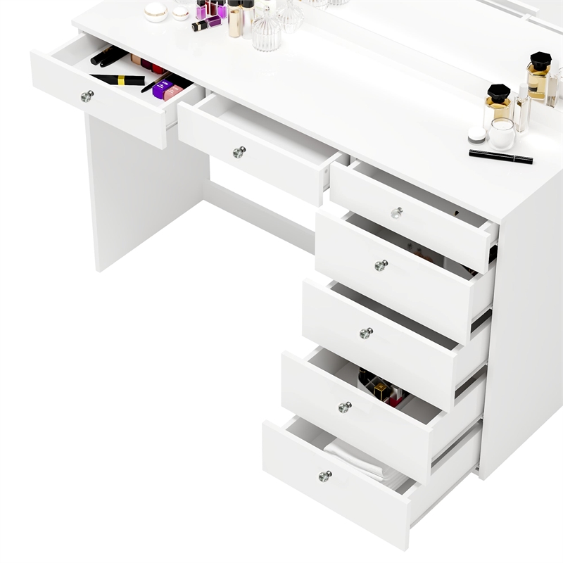 Boahaus Joan White Makeup Vanity Desk (Crystal Knobs)