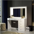 Boahaus Selene White Makeup Vanity Desk with LED Lights (Gold Knobs)