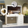 Boahaus Selene White Makeup Vanity Desk with LED Lights (Gold Knobs)