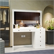Boahaus Selene White Makeup Vanity Desk with LED Lights (Gold Knobs)