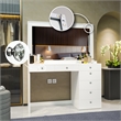 Boahaus Selene White Makeup Vanity Desk with LED Lights (Crystal Knobs)