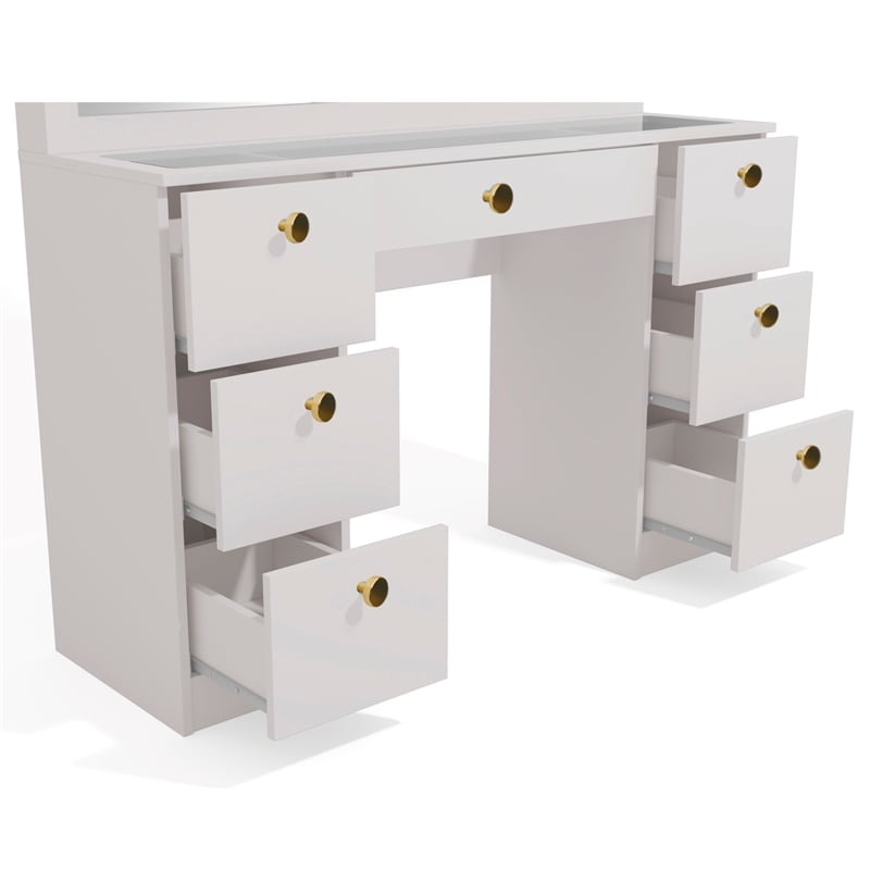 Boahaus Venus White Makeup Vanity Desk (Gold Knobs)