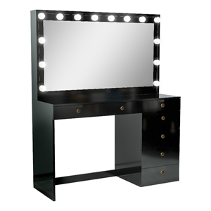 Boahaus Diana Black Makeup Vanity Desk Light Bulbs (Gold Knobs)