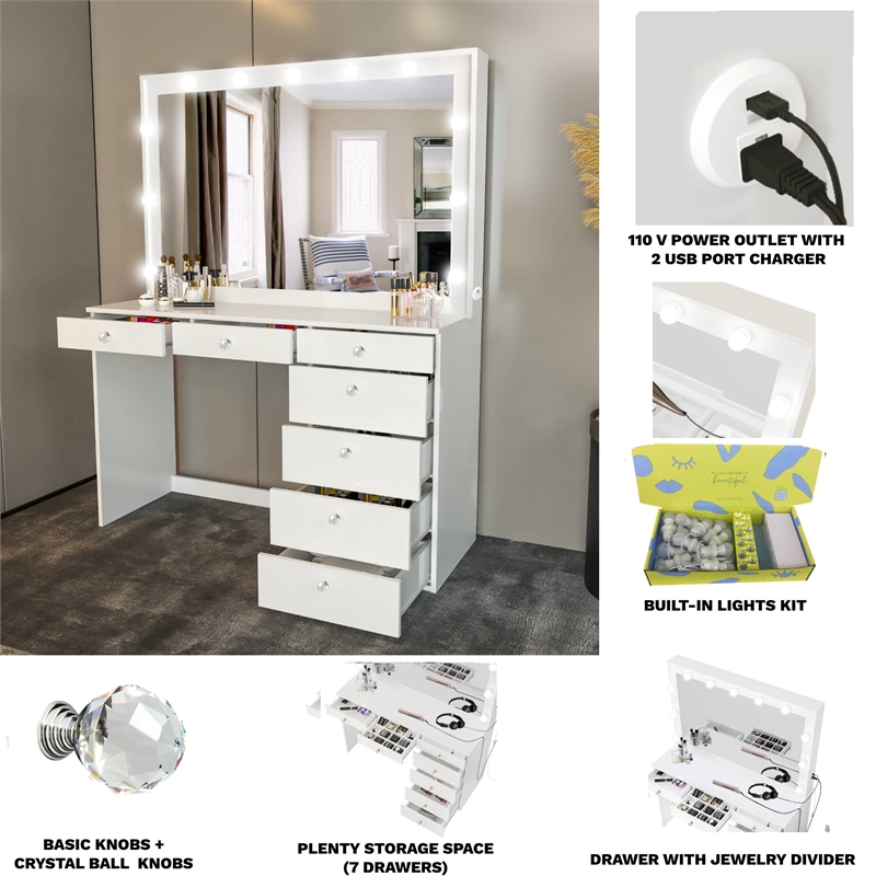 Boahaus Diana White Dressing Table Light Bulbs (Crystal Ball Knobs)