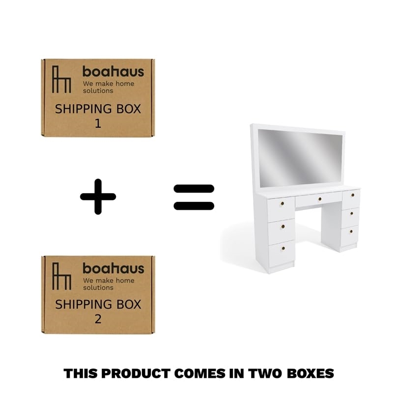 Boahaus White Artemisia Makeup Vanity Desk (Gold Knobs)