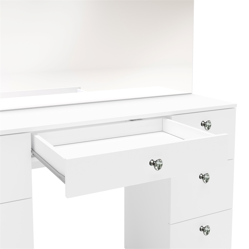 Boahaus White Artemisia Makeup Vanity Desk (Crystal Knobs)