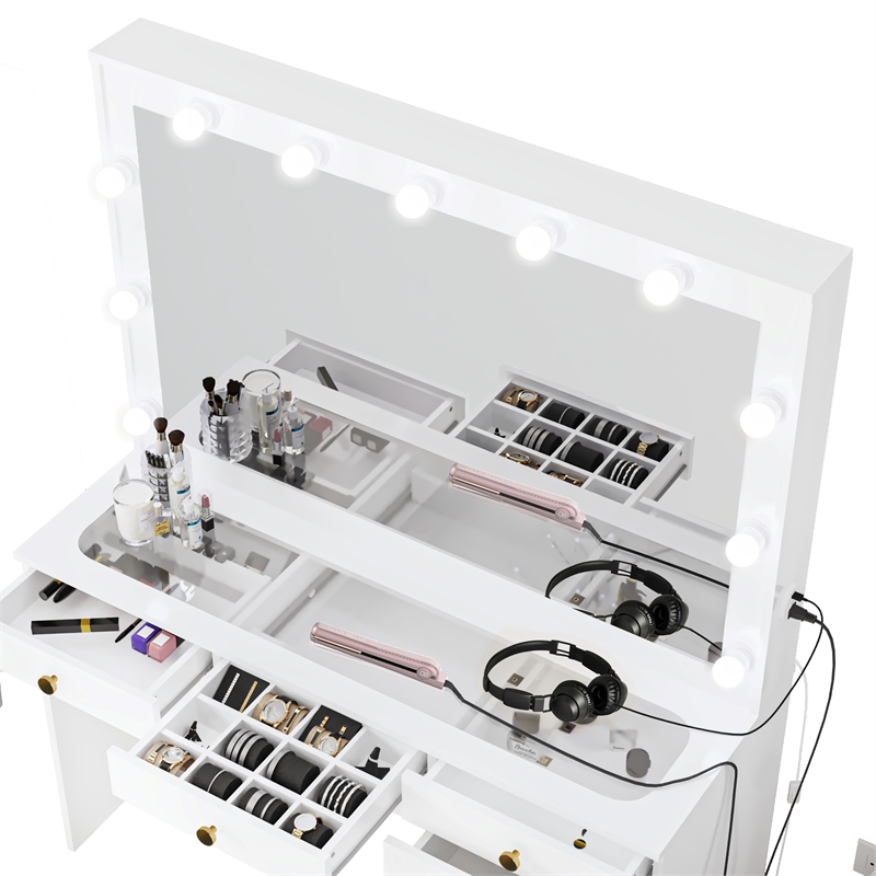 Boahaus Serena White Makeup Vanity (Gold Knobs)