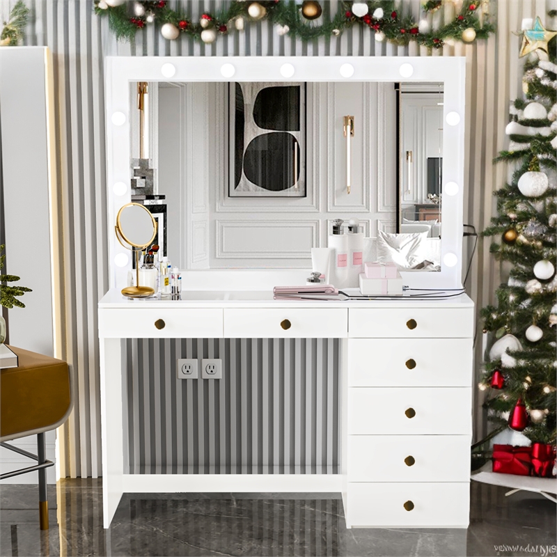 Boahaus Serena White Makeup Vanity (Gold Knobs)