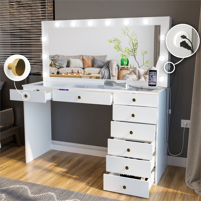 Boahaus Ketevan Makeup Vanity Desk (Golden Knobs)