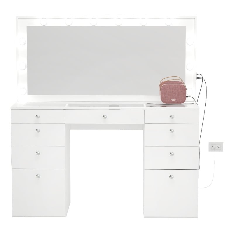 Boahaus Leonore Makeup Vanity Desk (Crystal Ball Knobs)