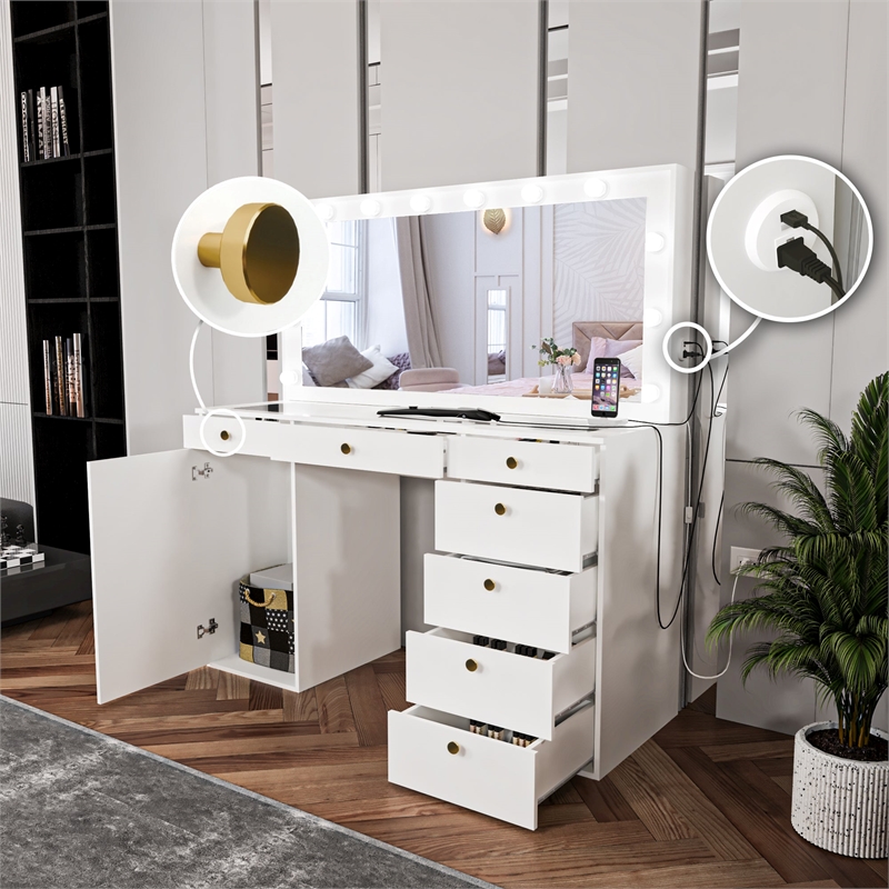 Boahaus Jezebel Vanity Makeup Desk (Golden Knobs)