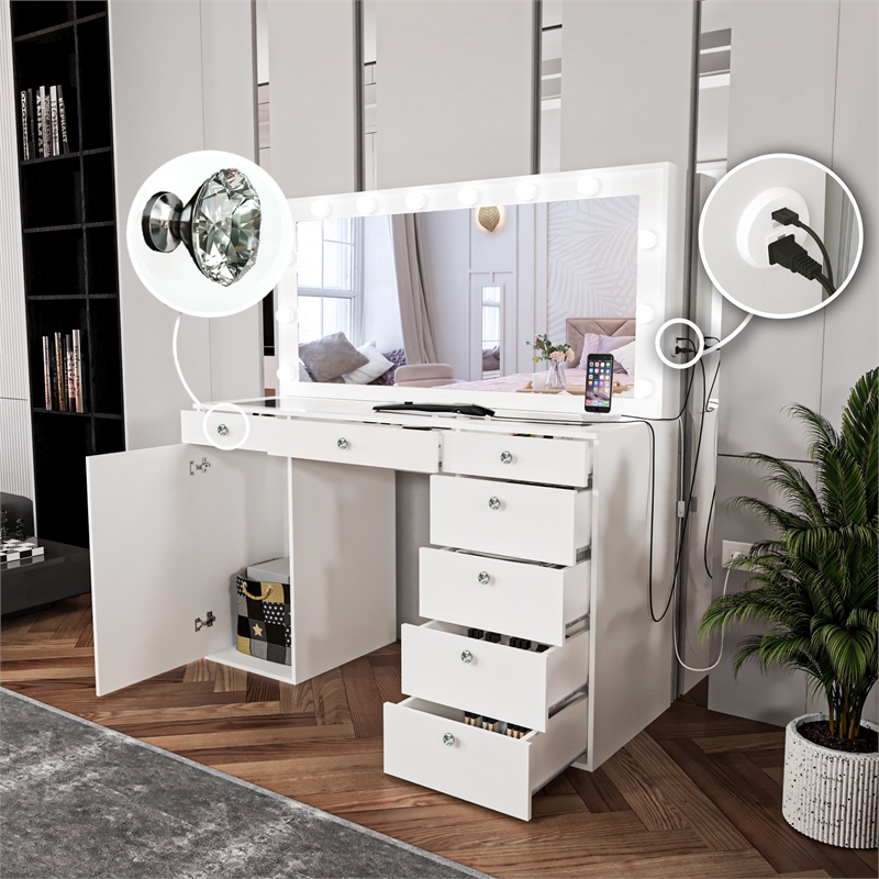 Boahaus Jezebel Vanity Makeup Desk (Crystal Knobs)