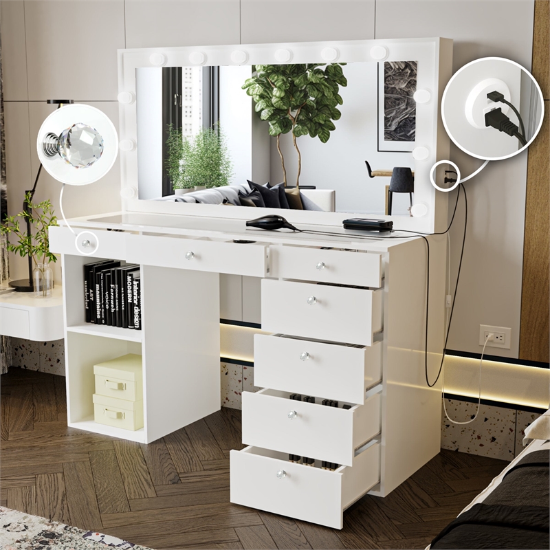 Boahaus Constance Vanity Makeup Desk (Crystal Ball Knobs)