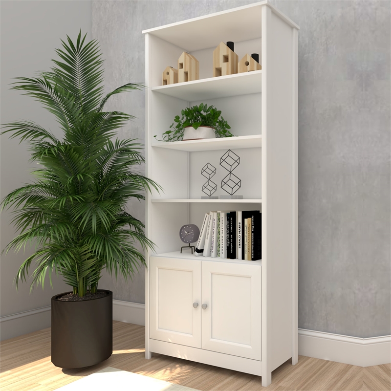 Boahaus Arboga Modern White Door Bookcase Open Shelves Manufactured Wood