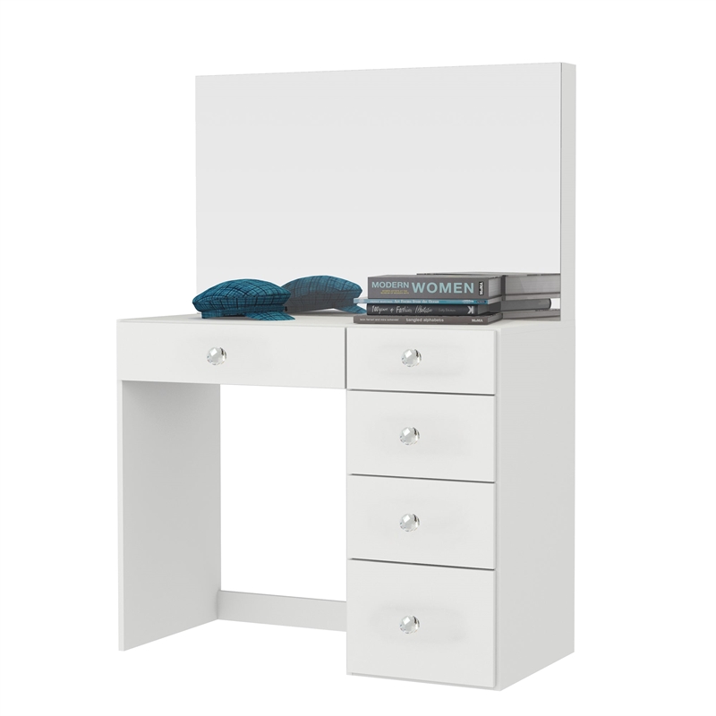 Boahaus Matilda Modern White Vanity Makeup Desk (Crystal Ball Knobs)