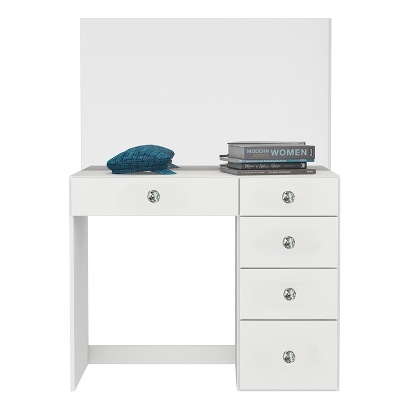 Boahaus Matilda Modern White Vanity Makeup Desk (Crystal Knobs)