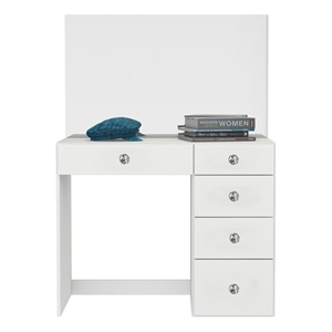 Boahaus Matilda Modern White Vanity Makeup Desk (Crystal Knobs)