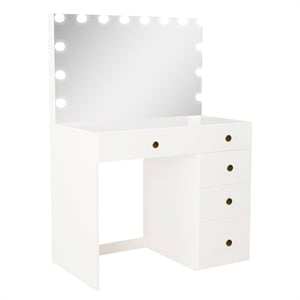 Boahaus Saranya White Makeup Vanity Desk (Golden Knobs)