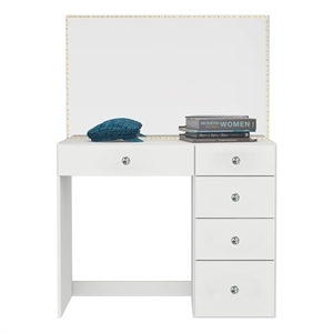 Boahaus Gaia Modern White Makeup Vanity Desk (Crystal Knobs)