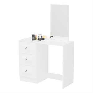 Boahaus Alexandra White Vanity Desk with 3 Drawers  Crystal Ball Knobs