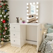 Boahaus Iris White Dressing Table with Light Bulbs Crystal Knobs