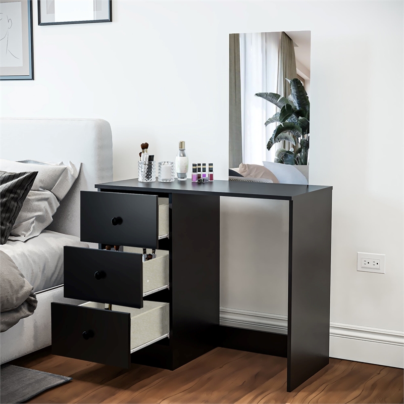 Boahaus Alexandra Black Vanity Desk with 3 Drawers Basic Knobs