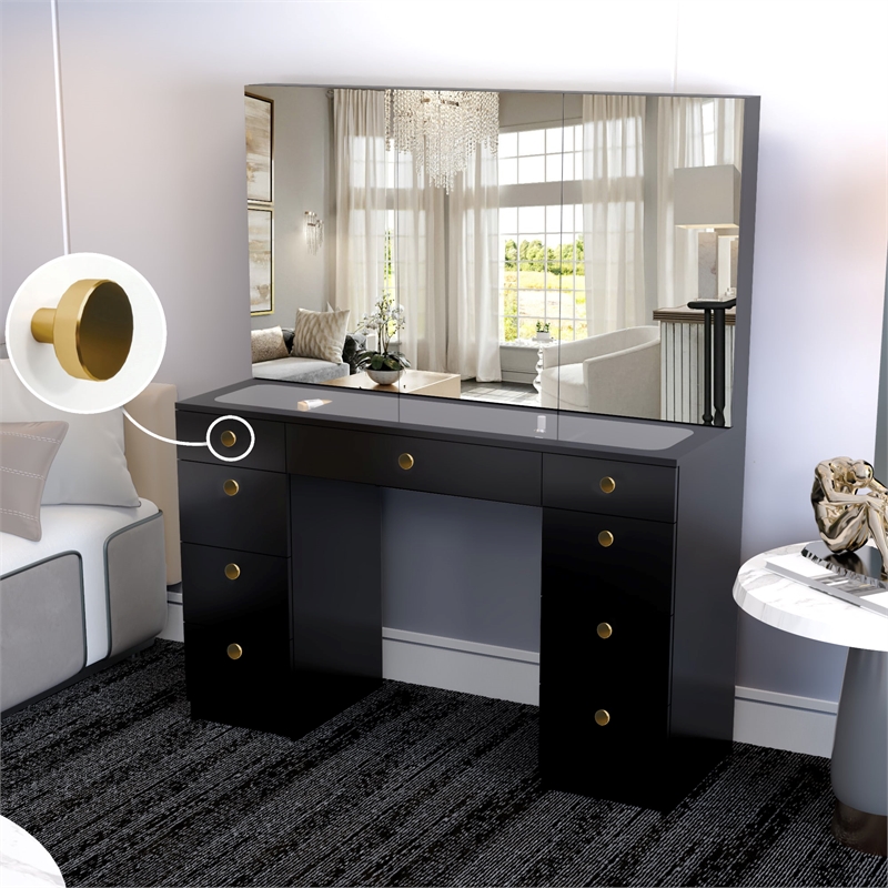 Boahaus Venus PRO Black Vanity Desk (Gold Knobs)