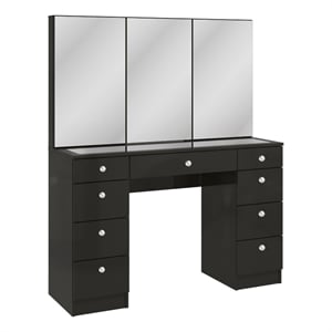 Boahaus Lily Black Vanity Desk (Crystal Ball Knobs)