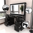 Boahaus Seraphine Black Vanity LED Lights 7 Drawers Wide Mirror Basic Knobs