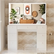 Boahaus Seraphine White Vanity Lights 7 Drawers Wide Mirror Basic Knobs