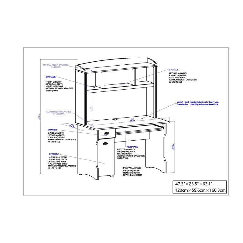 Saint Birch Modern Wood Writing Desk with Hutch in Maple/Antique White