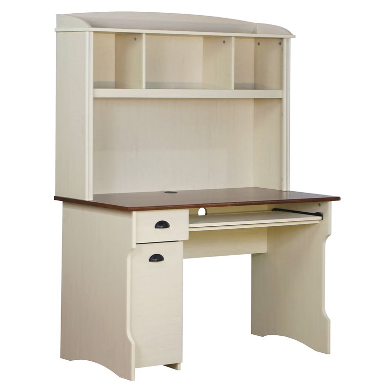Saint Birch Modern Wood Writing Desk with Hutch in Maple/Antique White