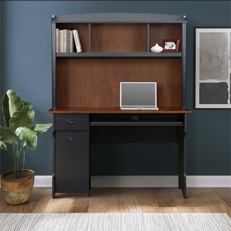 Saint Birch Modern Wood Writing Desk with Hutch in Maple/Antique Black