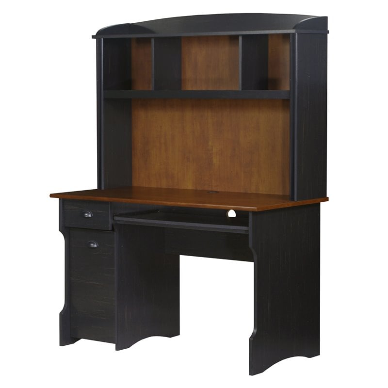 Saint Birch Modern Wood Writing Desk with Hutch in Maple/Antique Black