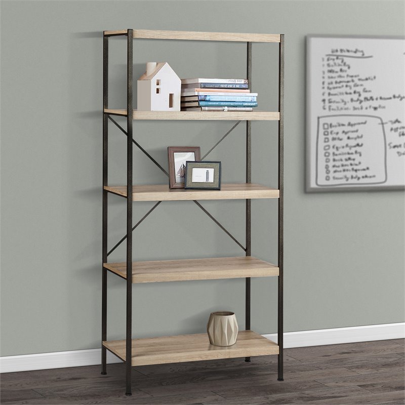 Saint Birch 4-Shelf X-Cross Farmhouse Wood Bookcase in Light Oak