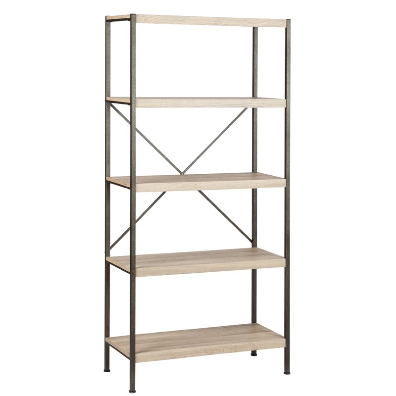 Saint Birch 4-Shelf X-Cross Farmhouse Wood Bookcase in Light Oak