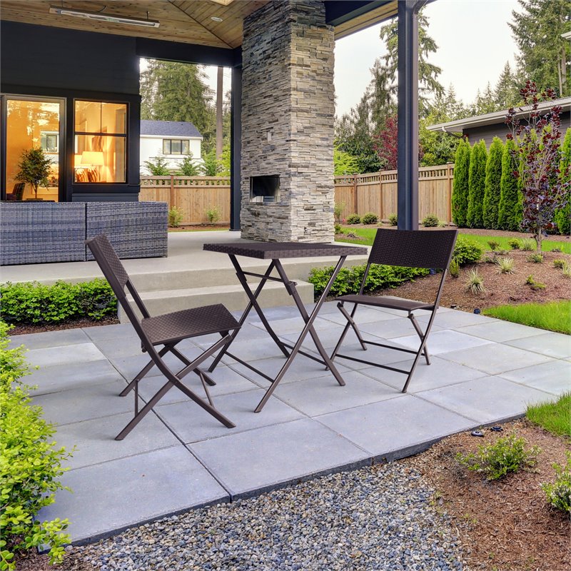 Saint Birch Foldable Transitional Plastic 3-Piece Patio Bistro Set in Brown