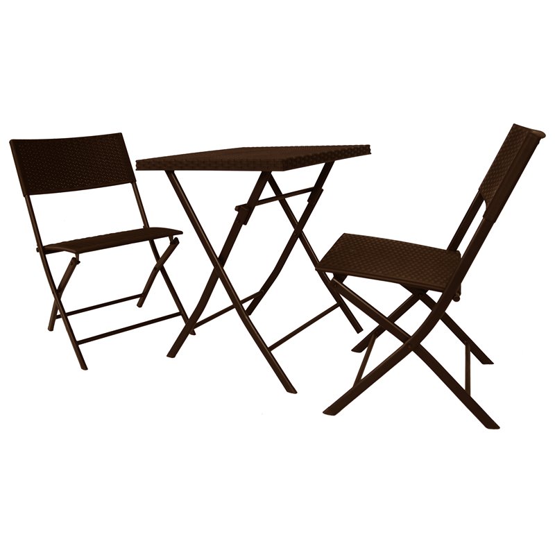 Saint Birch Foldable Transitional Plastic 3-Piece Patio Bistro Set in Brown