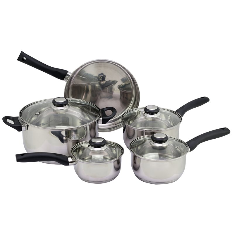Saint Birch 9-Piece Modern Stainless Steel Cookware Set in Metallic Silver