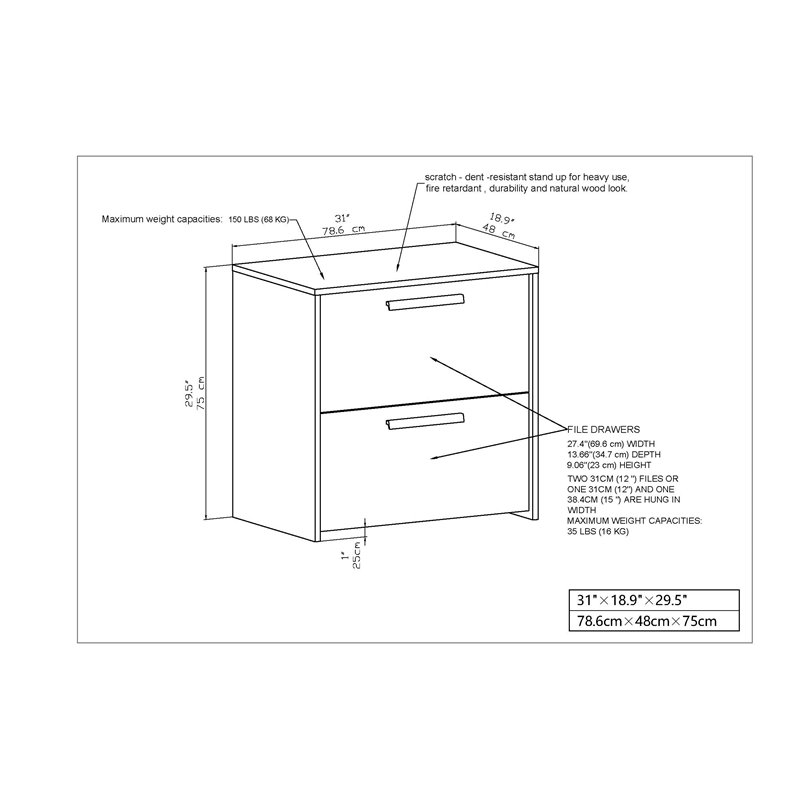 Saint Birch Miami 2-Drawer Modern Wood Lateral File Cabinet in White