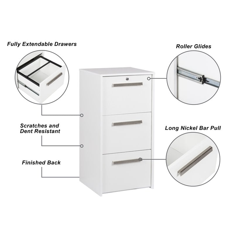 Saint Birch Miami 3-Drawer Modern Wood Lateral File Cabinet in White