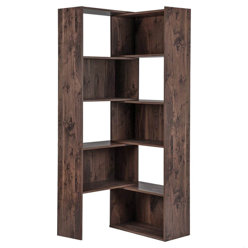 Saint Birch Bombay 5-Shelf Modern Wood Expandable Bookcase in Walnut