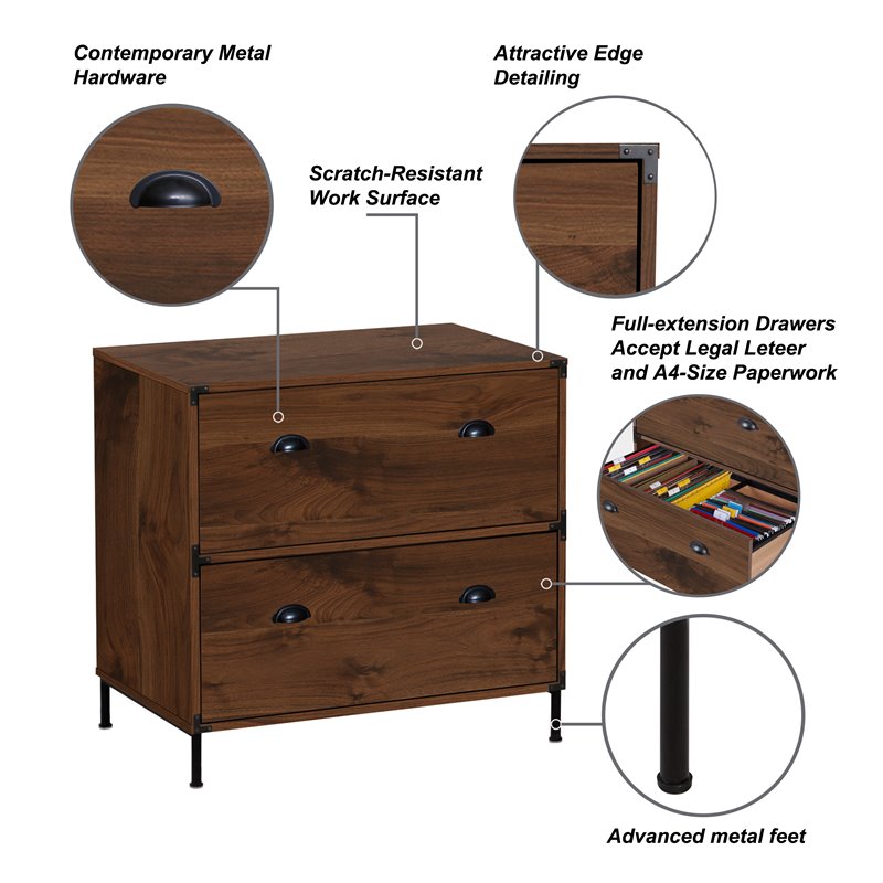 Saint Birch Bombay 2-Drawer Modern Wood Lateral File Cabinet in Walnut
