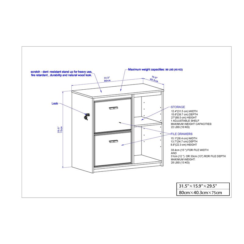 Saint Birch Elma 2-Drawer Modern Wood File Cabinet in Washed Gray