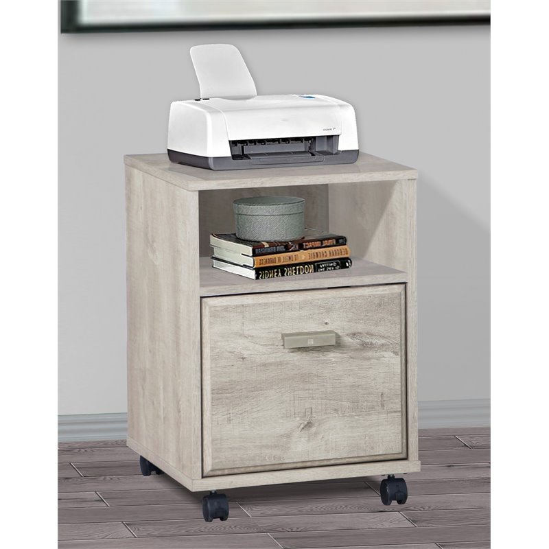 Saint Birch Elma Modern Wood Mobile File Cabinet with Casters in Washed Gray