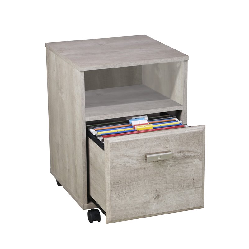 Saint Birch Elma Modern Wood Mobile File Cabinet with Casters in Washed Gray